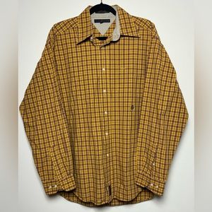 👔 Tommy Hilfiger Shirt Mens L Mustard Yellow Long Sleeve Collared Checkered